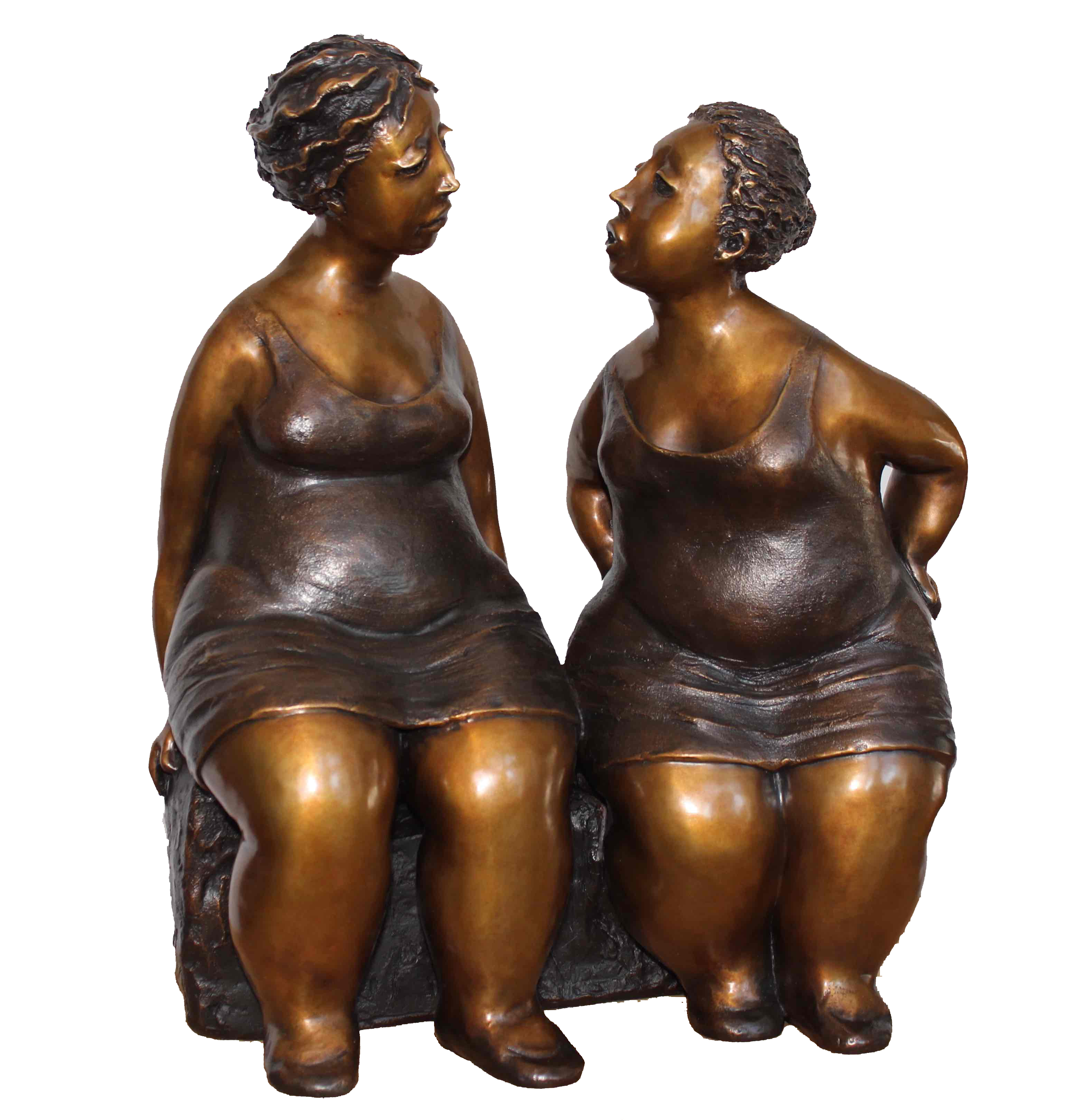 Sculpture de bronze de deux femmes par Rose-Aimée Bélanger à vendre en galerie d'art à Montréal. « Complicité » disponible à la Galerie Blanche.