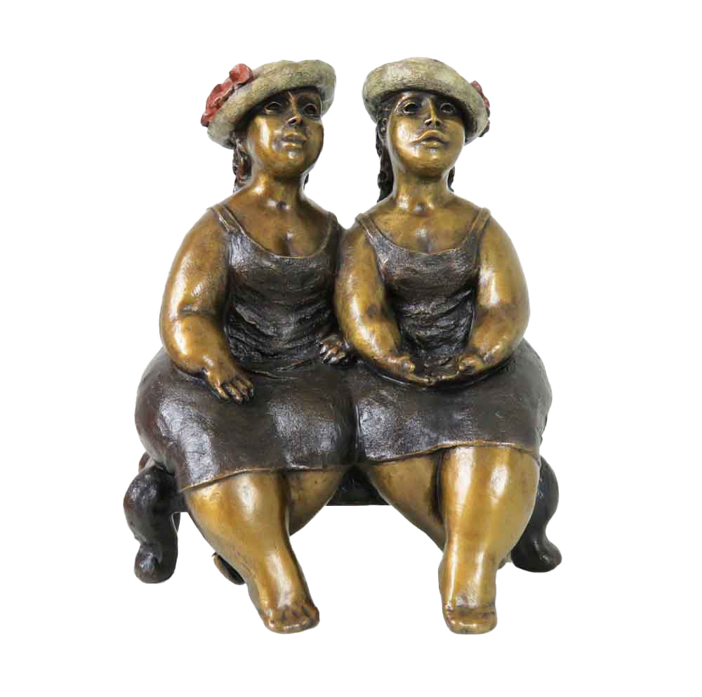 Sculpture de bronze de deux demoiselles par Rose-Aimée Bélanger à vendre en galerie d'art à Montréal. « Les demoiselles » disponible à la Galerie Blanche.