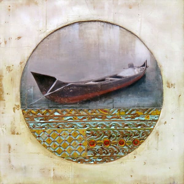 Paysage abstrait en techniques mixtes sur bois « Illumination » par Amélie Desjardins. Art contemporain à vendre à la Galerie Blanche de Montréal.