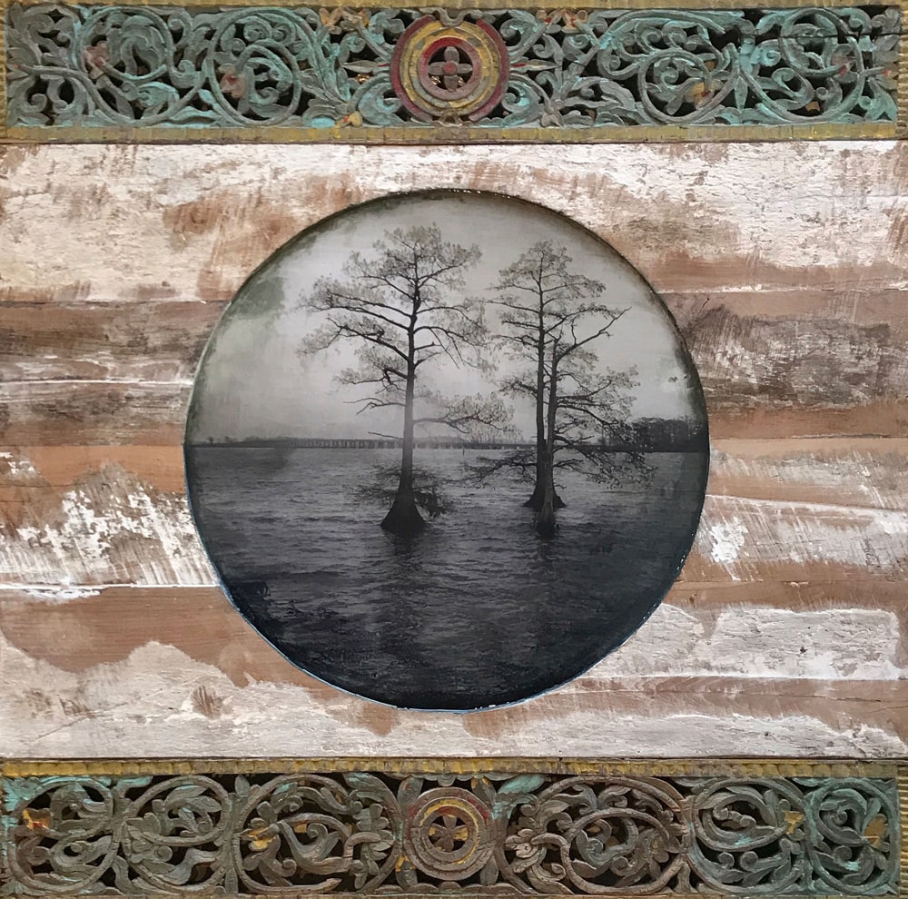Paysage abstrait en techniques mixtes sur bois « Déjà si loin » par Amélie Desjardins. Art contemporain à vendre à la Galerie Blanche de Montréal.
