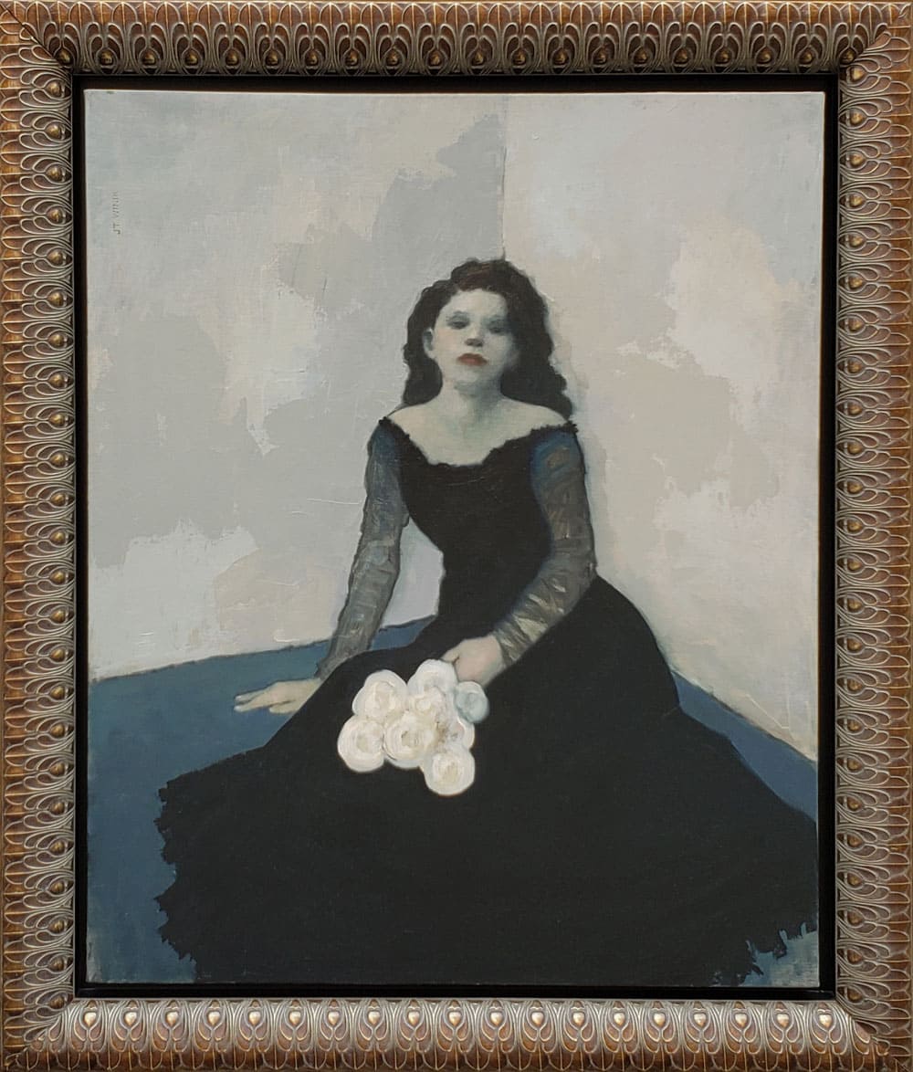Peinture à l'huile sur canevas par J.T. Winik à vendre en galerie d'art à Montréal. « Glamour Girl I » disponible à la Galerie Blanche.