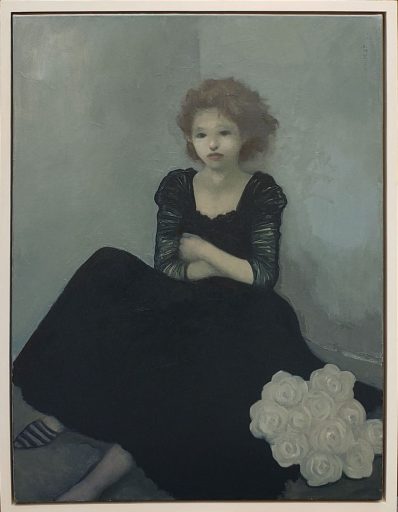Peinture à l'huile sur canevas par J.T. Winik à vendre en galerie d'art à Montréal. « Glamour Girl III » disponible à la Galerie Blanche.