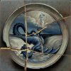 Peinture à l'huile et Kintsugi sur panneau par Bruno Capolongo à vendre en galerie d'art à Montréal. « Leviathan » disponible à la Galerie Blanche.