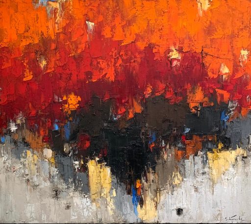 Rouge Variations d'automne par Dominik Sokolowski, une peinture à l'huile sur toile. Art contemporain à vendre à la Galerie Blanche de Montréal.