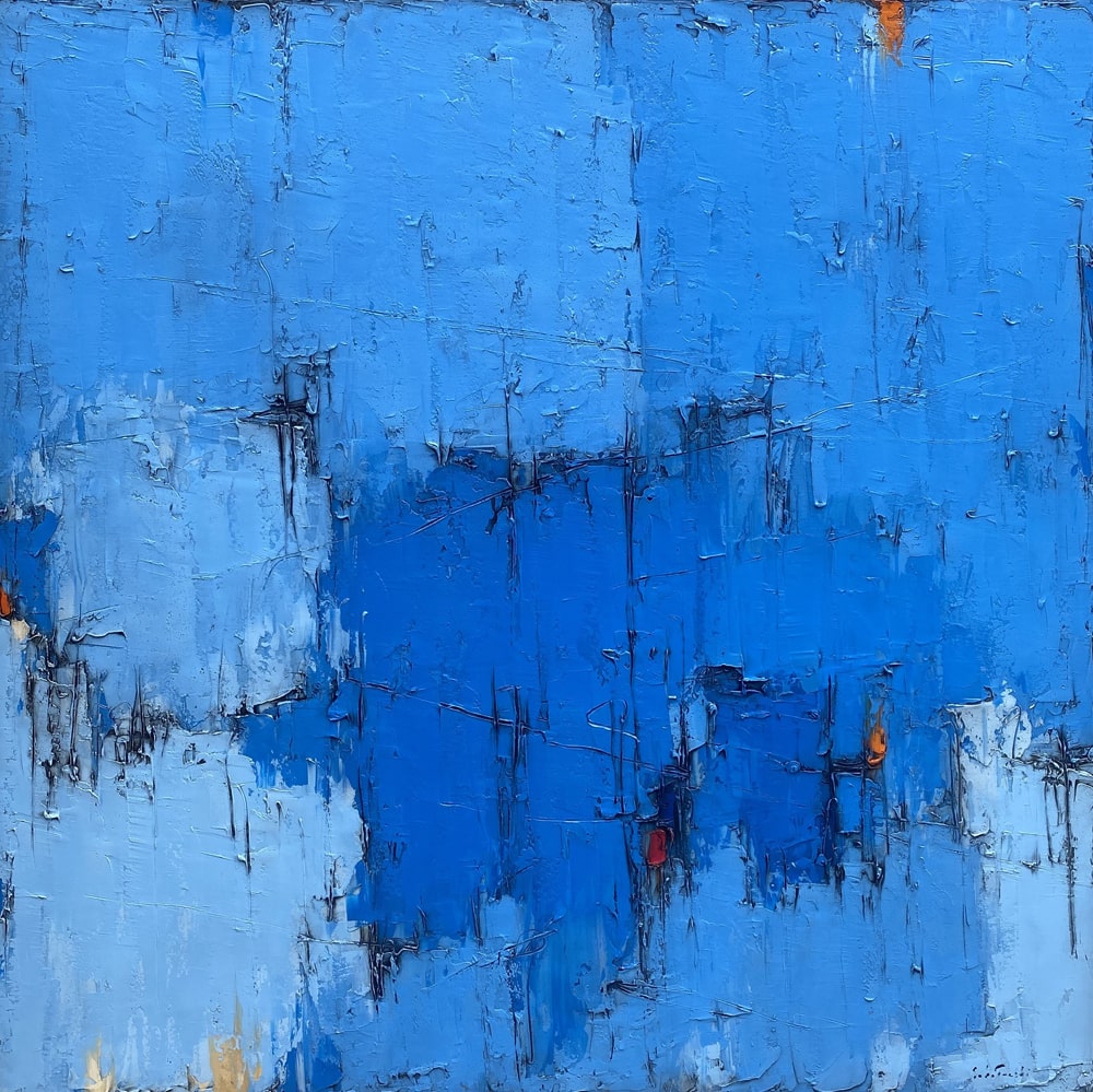 Grand Bleu no.2 par Dominik Sokolowski, une peinture à l'huile sur toile. Art contemporain à vendre à la Galerie Blanche de Montréal.