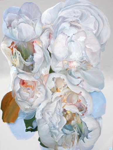 Roses abstraites en techniques mixtes sur toile « Take my heart as you go no. 3 » par Elle Belz. Art contemporain à vendre à la Galerie Blanche de Montréal.