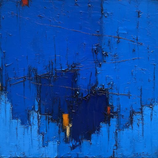 Grand Bleu no.10 par Dominik Sokolowski, une peinture à l'huile sur toile. Art contemporain à vendre à la Galerie Blanche de Montréal.