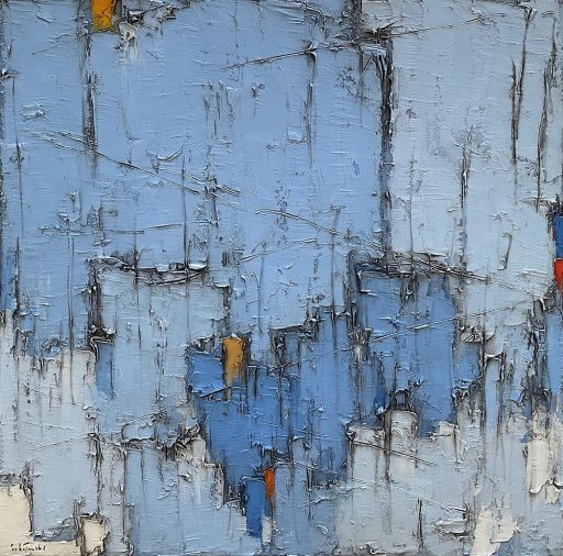 Grand Bleu no.13 par Dominik Sokolowski, une peinture à l'huile sur toile. Art contemporain à vendre à la Galerie Blanche de Montréal.