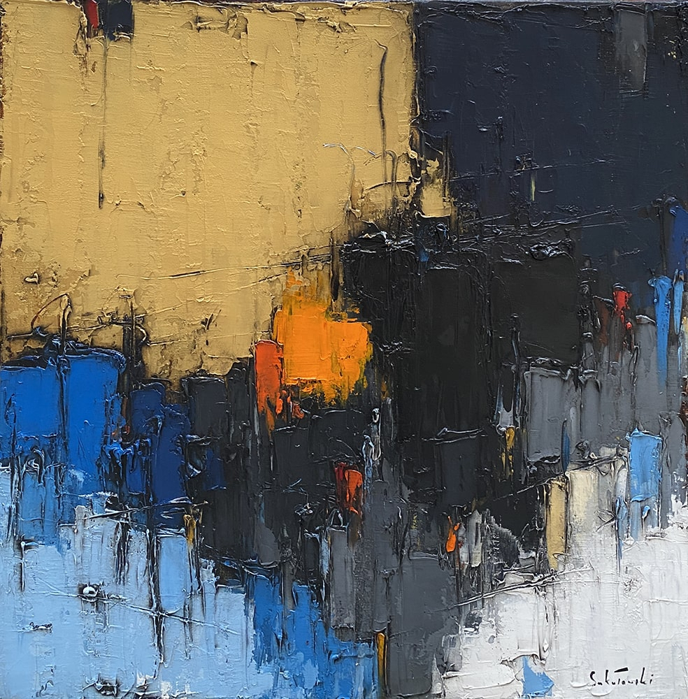 Grand Bleu no.14 par Dominik Sokolowski, une peinture à l'huile sur toile. Art contemporain à vendre à la Galerie Blanche de Montréal.
