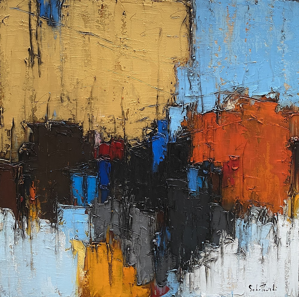 Grand Bleu no.15 par Dominik Sokolowski, une peinture à l'huile sur toile. Art contemporain à vendre à la Galerie Blanche de Montréal.
