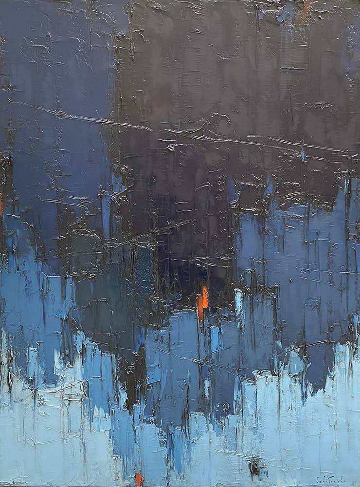 Grand Bleu no.17 par Dominik Sokolowski, une peinture à l'huile sur toile. Art contemporain à vendre à la Galerie Blanche de Montréal.