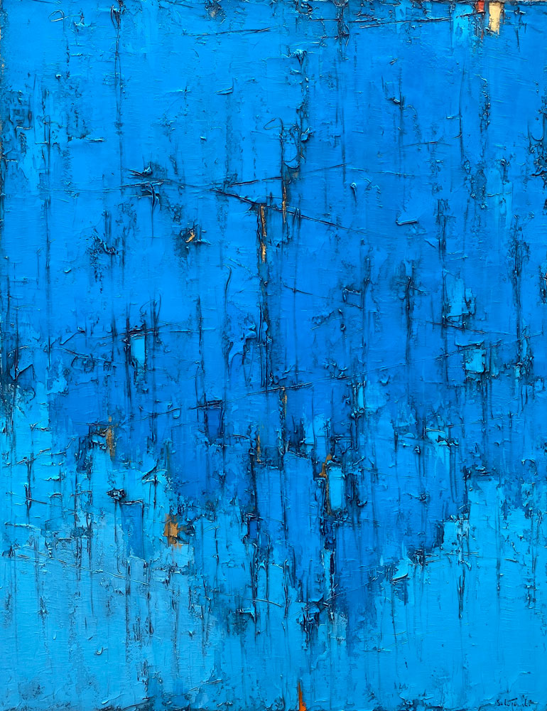Grand Bleu no.21 par Dominik Sokolowski, une peinture à l'huile sur toile. Art contemporain à vendre à la Galerie Blanche de Montréal.