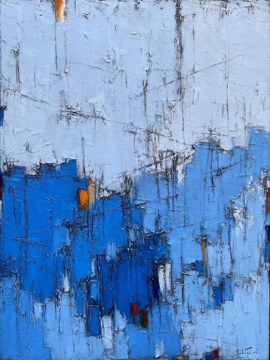 Grand Bleu no.3 par Dominik Sokolowski, une peinture à l'huile sur toile. Art contemporain à vendre à la Galerie Blanche de Montréal.