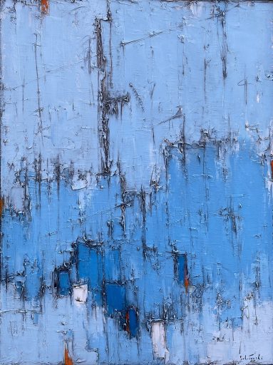 Grand Bleu no.4 par Dominik Sokolowski, une peinture à l'huile sur toile. Art contemporain à vendre à la Galerie Blanche de Montréal.