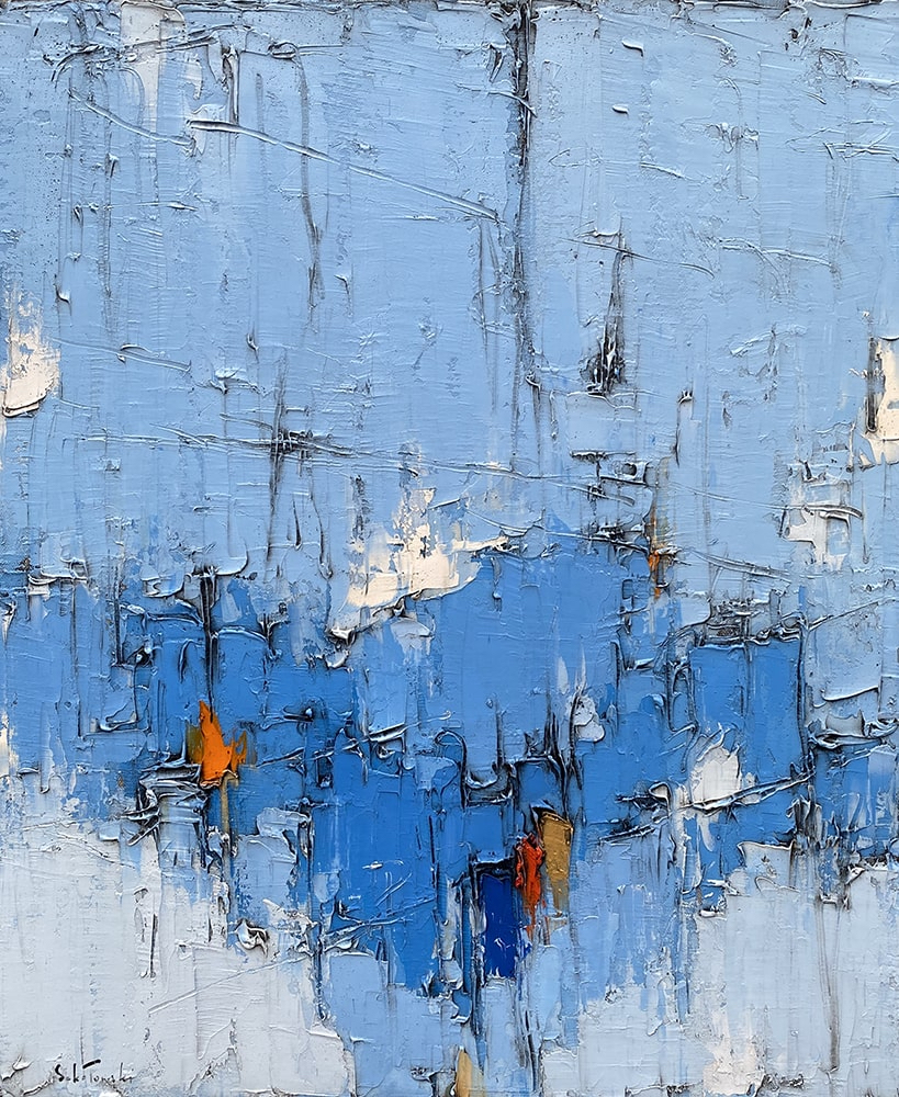Grand Bleu no.5 par Dominik Sokolowski, une peinture à l'huile sur toile. Art contemporain à vendre à la Galerie Blanche de Montréal.