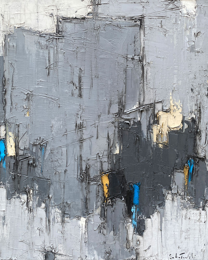 Grand Bleu no.25 par Dominik Sokolowski, une peinture à l'huile sur toile. Art contemporain à vendre à la Galerie Blanche de Montréal.