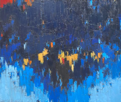 Grand Bleu no.23 par Dominik Sokolowski, une peinture à l'huile sur toile. Art contemporain à vendre à la Galerie Blanche de Montréal.