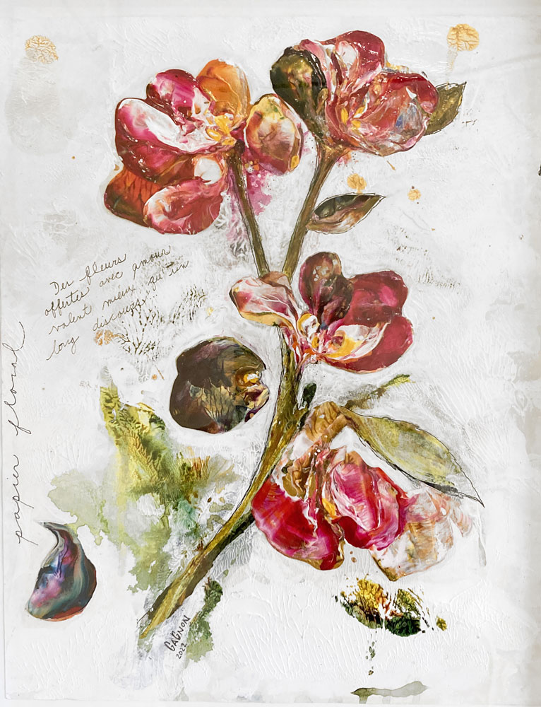 Peinture acrylique de fleur sur papier par Gagnon à vendre en galerie d'art à Montréal. « Citation No. 6 » disponible à la Galerie Blanche de Montréal.