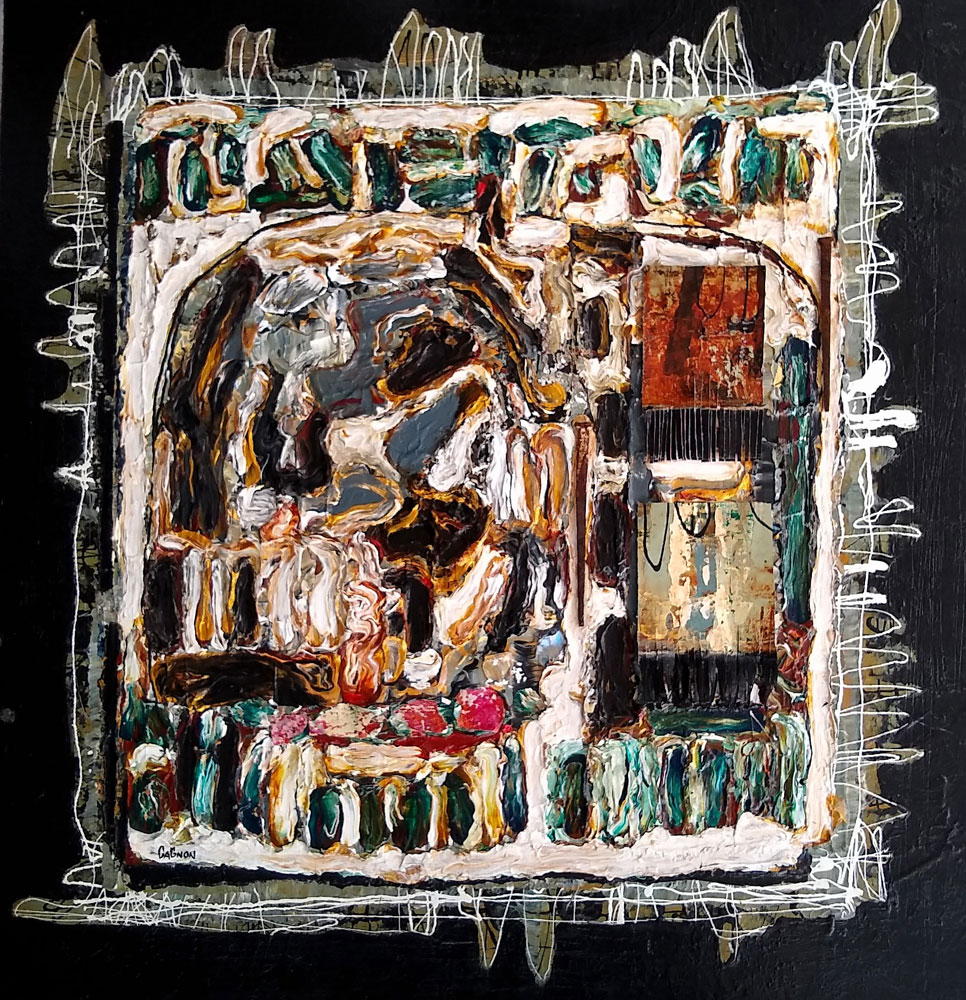 Peinture acrylique abstraite par Gagnon à vendre en galerie d'art à Montréal. « Exhumer » disponible à la Galerie Blanche de Montréal.