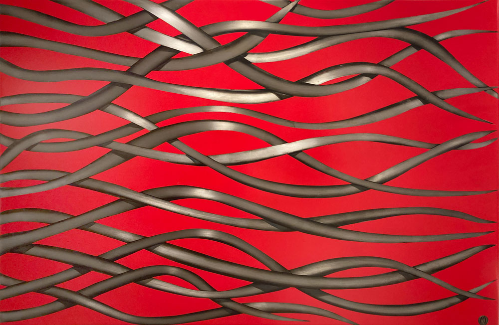 Red Medusa par Vasil Nikov, un panneau d'acier gravé. Art contemporain à vendre à la Galerie Blanche de Montréal.