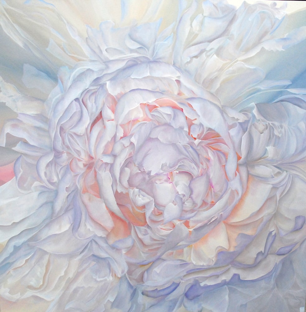 Roses abstraites en techniques mixtes sur toile « Alchemy » par Elle Belz. Art contemporain à vendre à la Galerie Blanche de Montréal.