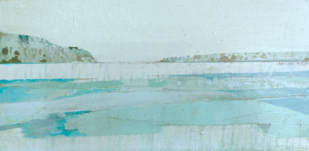 Peinture acrylique d'un paysage contemporain sur panneau de bois 6 par 12 pouces. « Deep freeze » par Kathleen Finlay à vendre à la Galerie Blanche de Montréal.