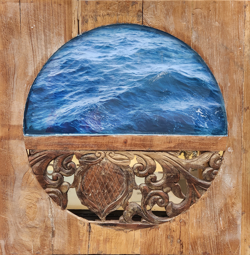 Paysage abstrait en techniques mixtes sur bois « Mer d'encre » par Amélie Desjardins. Art contemporain à vendre à la Galerie Blanche de Montréal.