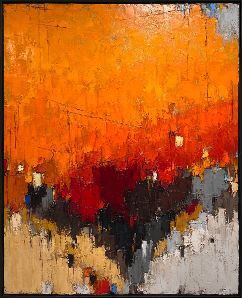 Composition abstraite contemporaine par Dominik Sokolowski à vendre en galerie d'art à Montréal. « Automne 2 » disponible à la Galerie Blanche.